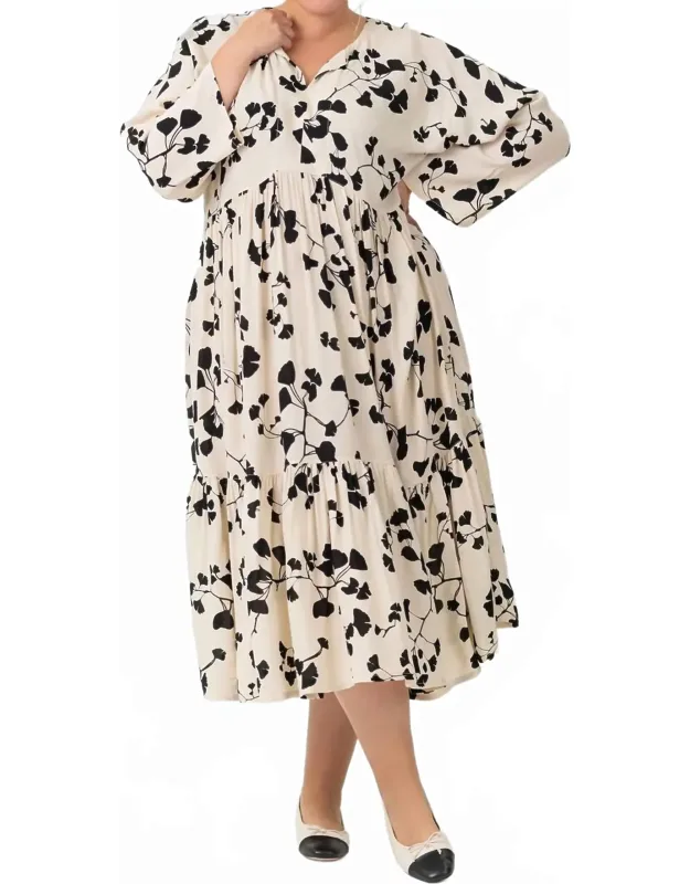 Gingko Leaves Flounce Dress