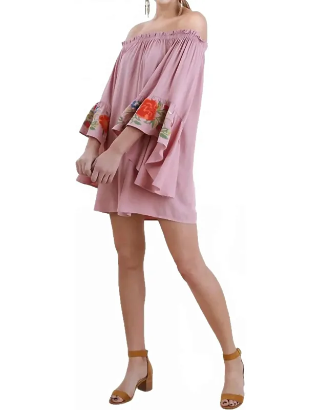 Floral Embroidered Bell Sleeve Mini Dress