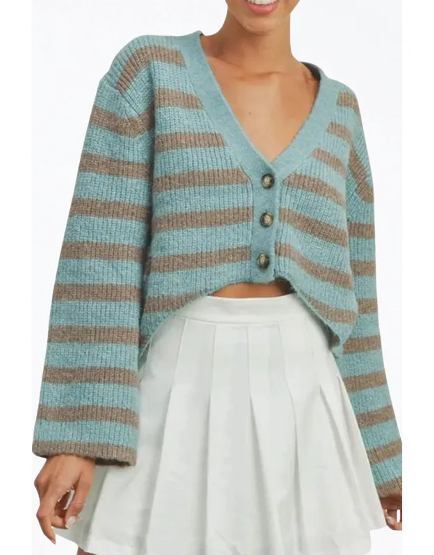 Cropped High-low Striped Cardigan