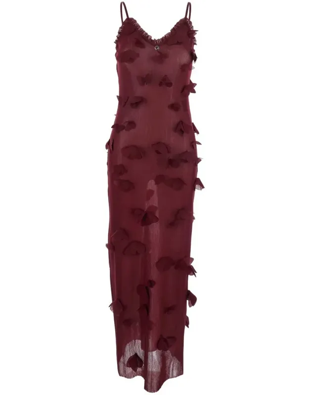 Sleeveless Midi Dress With V Neck And Butterfly Embellishments In Tech Fabric