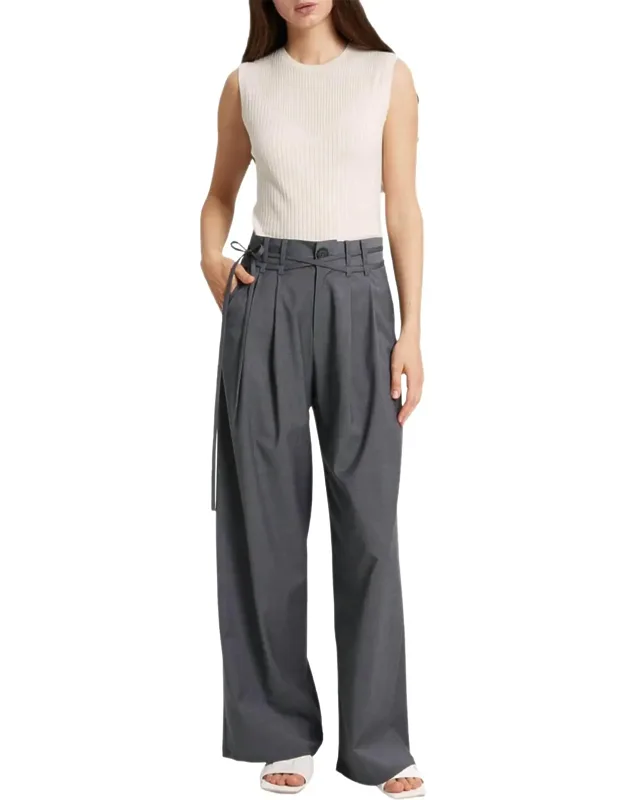 Wide-leg Belted Wool-blend Trousers