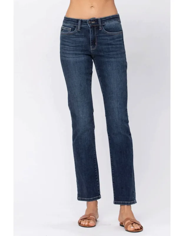 Mid Rise Straight Leg Non Distressed Jeans
