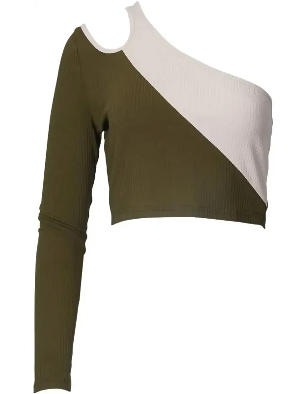 Ribbed-knit One-sleeve Top