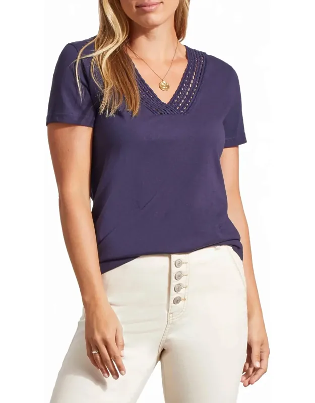 V-neck Top With Crochet Trim