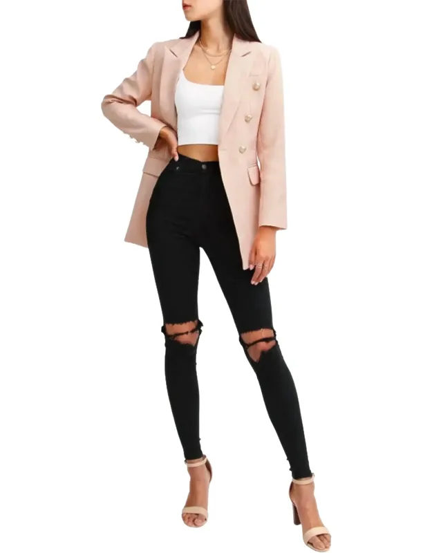 Double-breasted Textured Woven Blazer