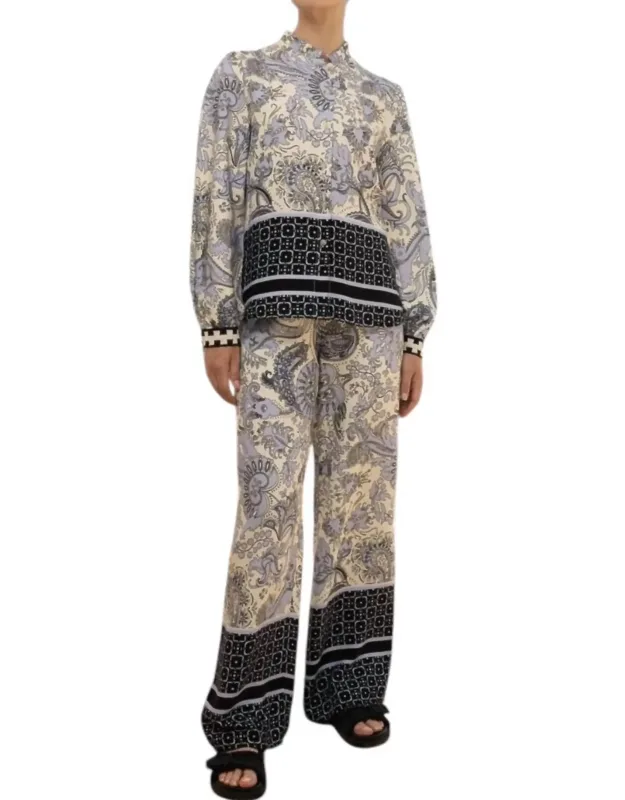 Border Print Wide Leg Pants