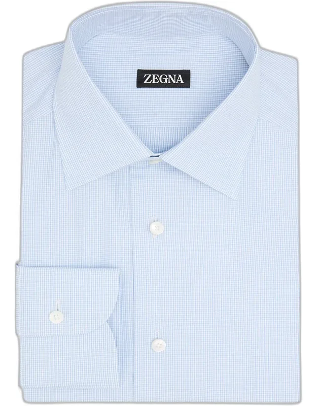 Cotton Mini-plaid Dress Shirt