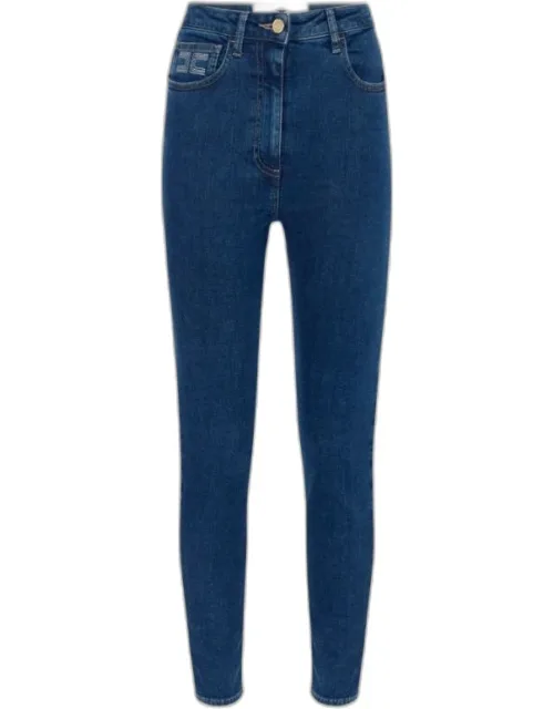 Denim Trousers Slim-fit With Gold Metal Button