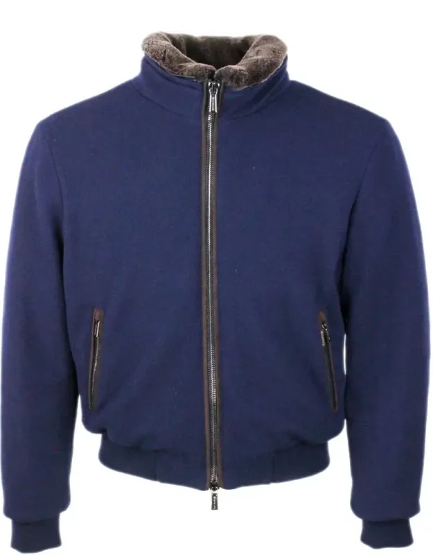 Bomber Jacket With Detachable Fur Collar And Suede Trim
