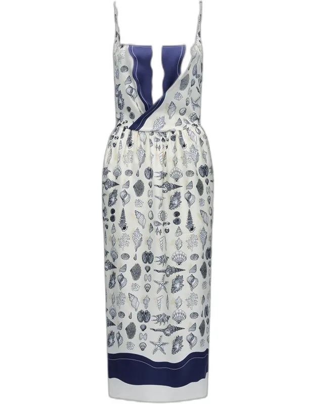 Seashell-print Silk Midi Dress