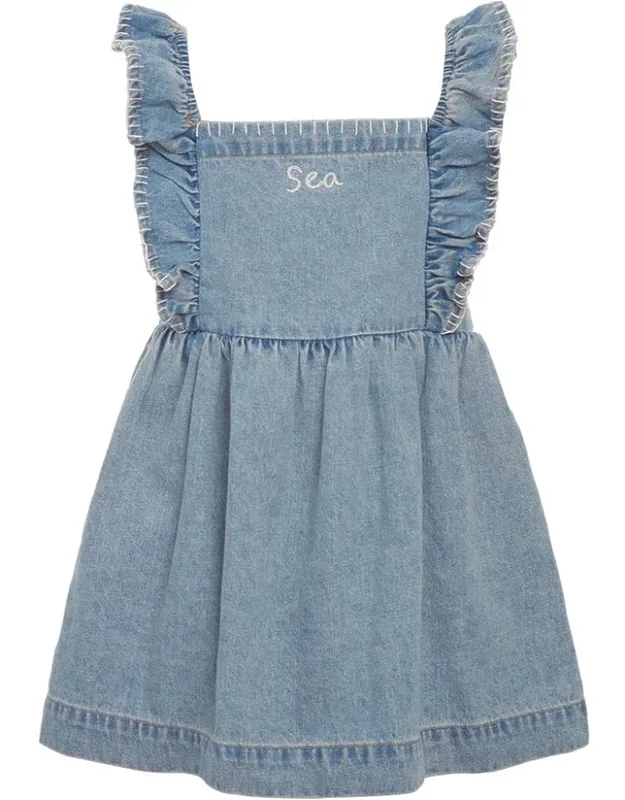 Mended Denim Flutter Sleeve Dress