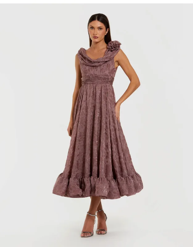 Chiffon Sleeveless Cowl Neck Wedding Guest Midi Dress