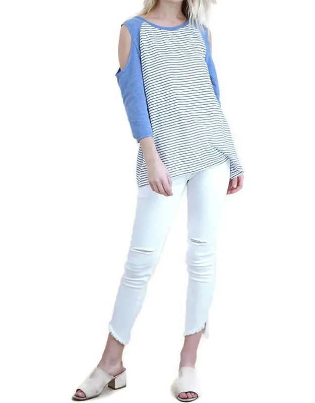 Open Shoulder Striped Raglan Top