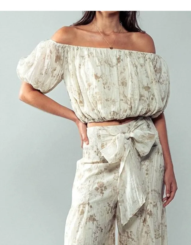 Elastic Off Shoulder Floral Crop Blouse