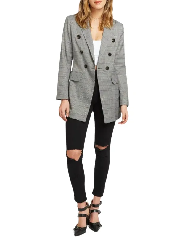Double-breasted Prince Of Wales Checked Woven Blazer