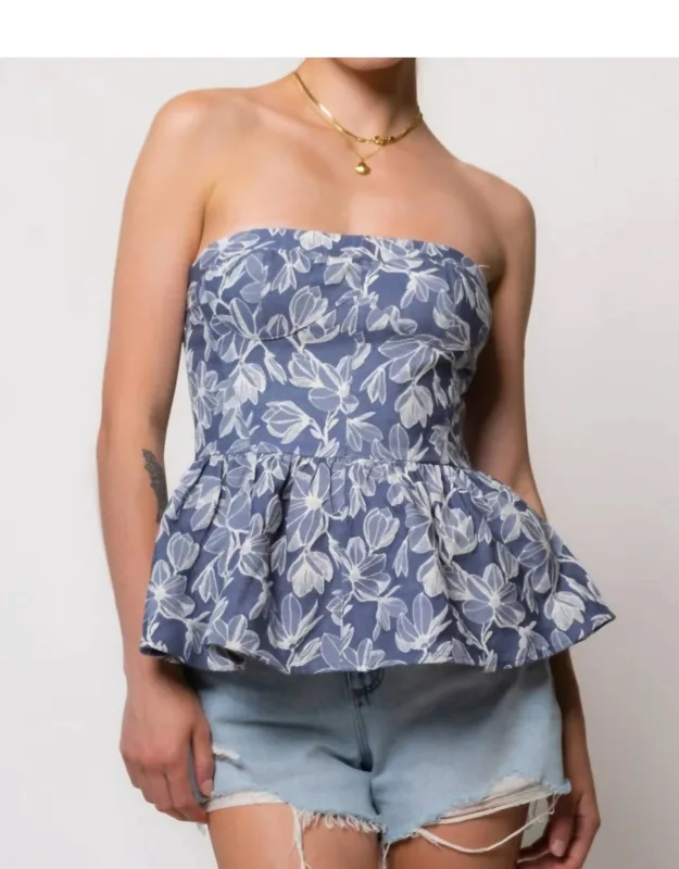 Strapless Corset Denim Peplum Top