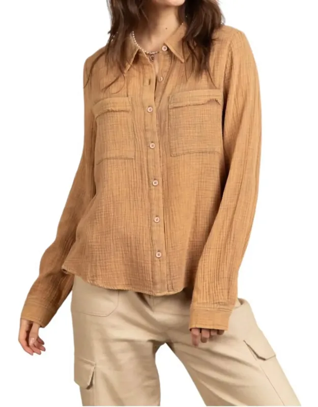 Crinkle Gauze Button Down Shirt