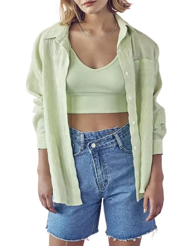 Shirred Crinkled Button-up Shirt