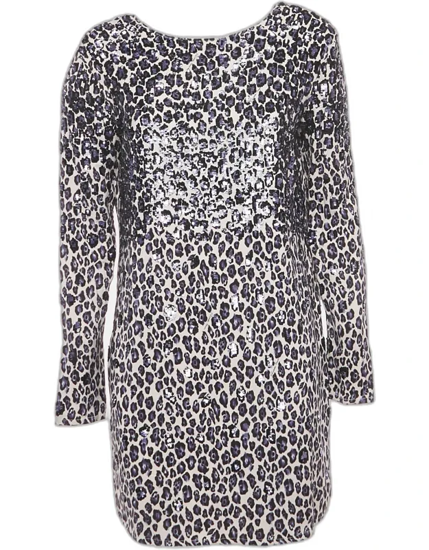 Leopard Print Crepe Sequin Embellished Mini Dress