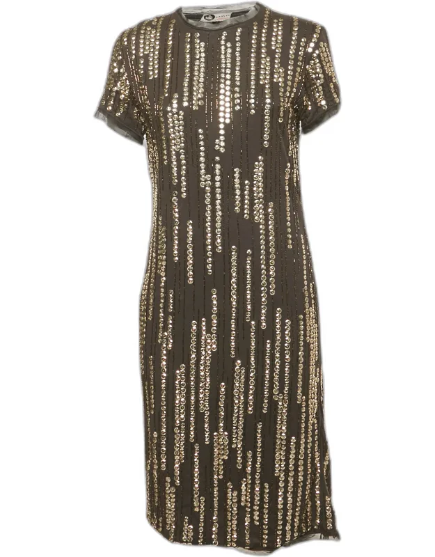 Sequin Embellished Jersey Short Dress