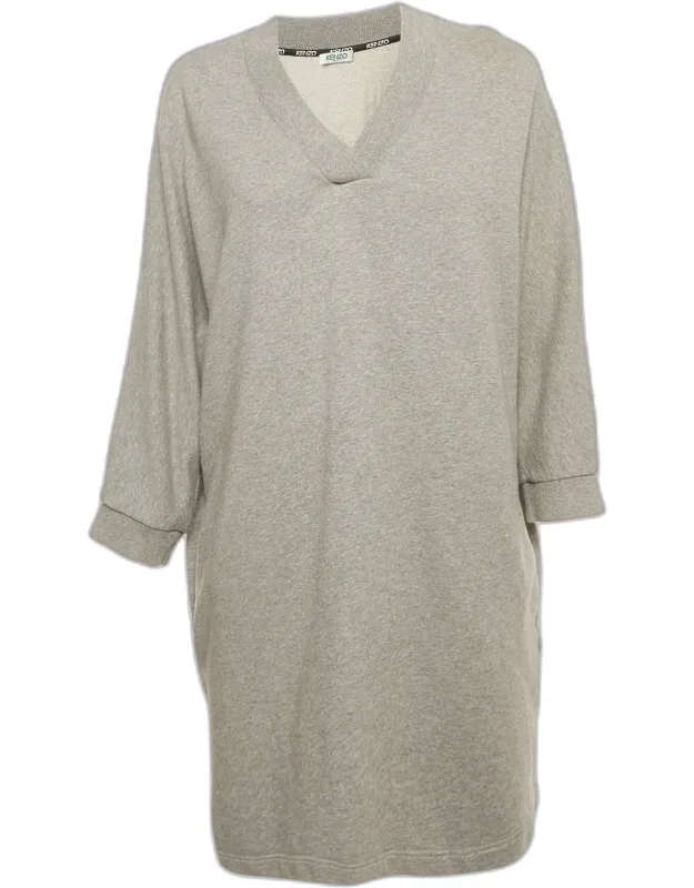 Cotton Knit V-neck Sweatshirt Dress