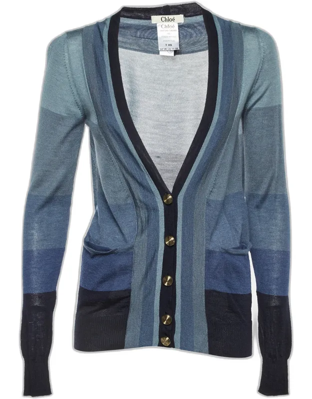 Striped Cashmere & Silk Button Front Cardigan