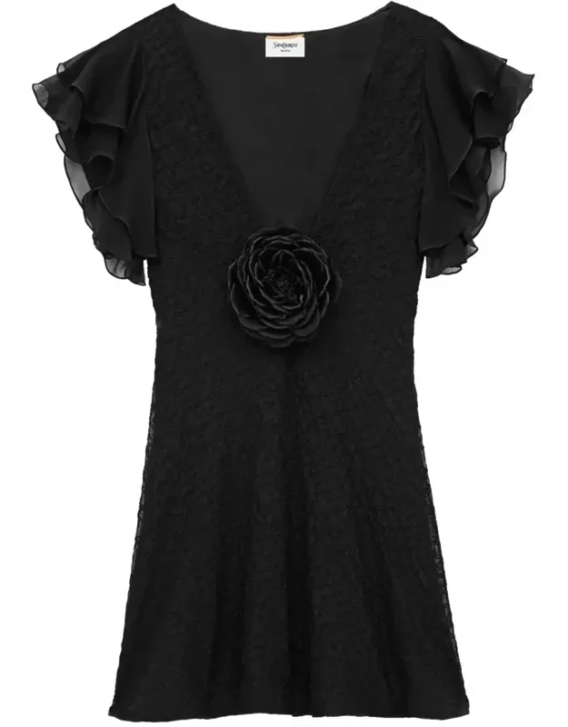 Embroidered Muslin V-neck Dress