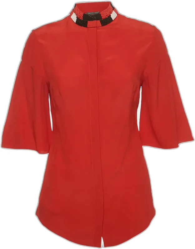 Silk Beaded High Neck Top