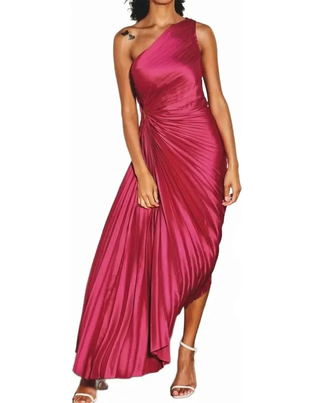 Asymmetrical Pleated Maxi Dress