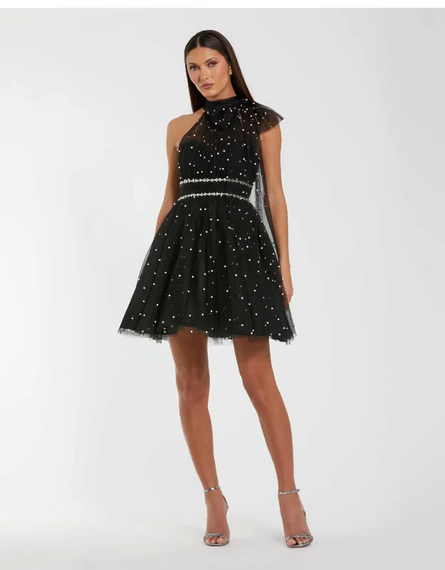 Embellished A-line Wedding Guest Mini Dress With Bow