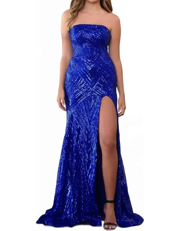 Beaded Sequin Strapless Evening Dress