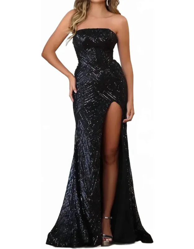 Beaded Sequin Strapless Evening Dress