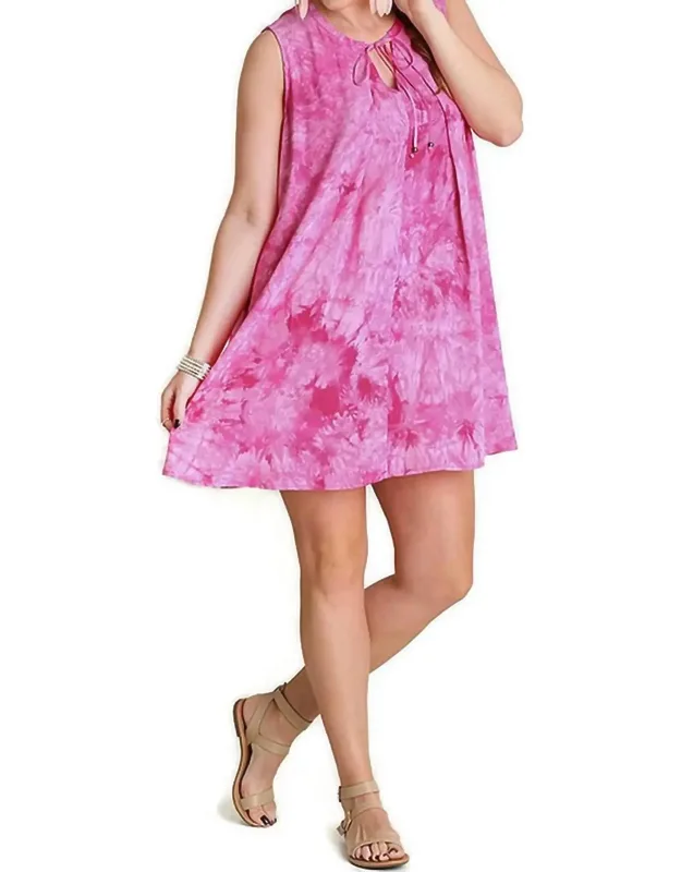 Tie Dye Sleeveless Keyhole Dress