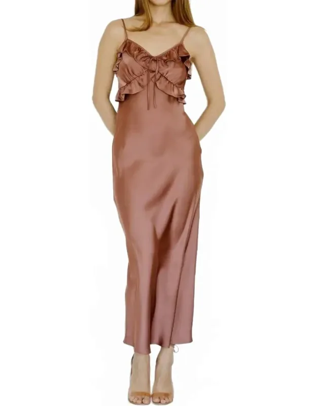 Satin Ruffled Slip Midi Dress