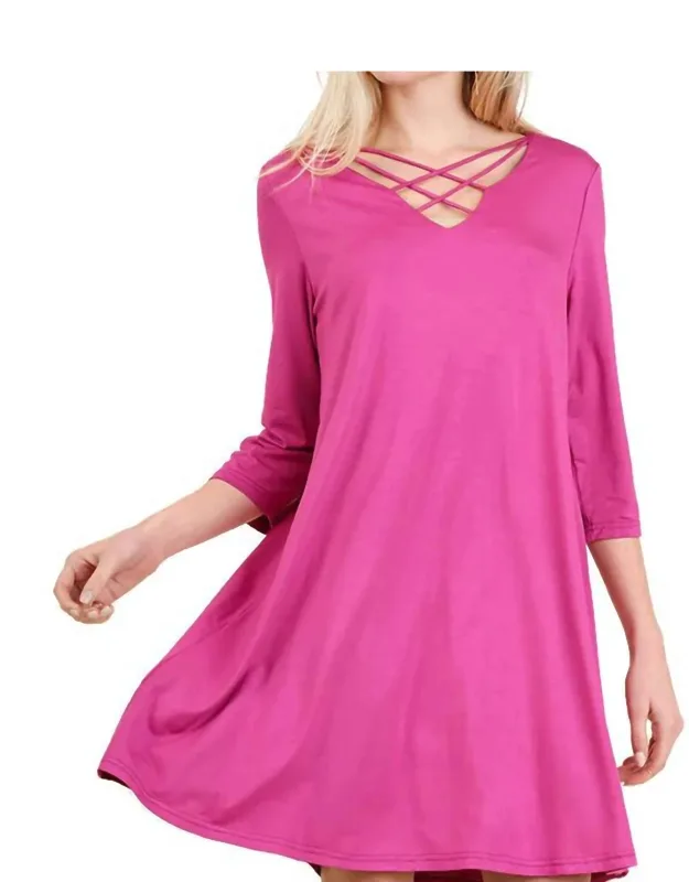 Casual Crossed Neck Shift Dress