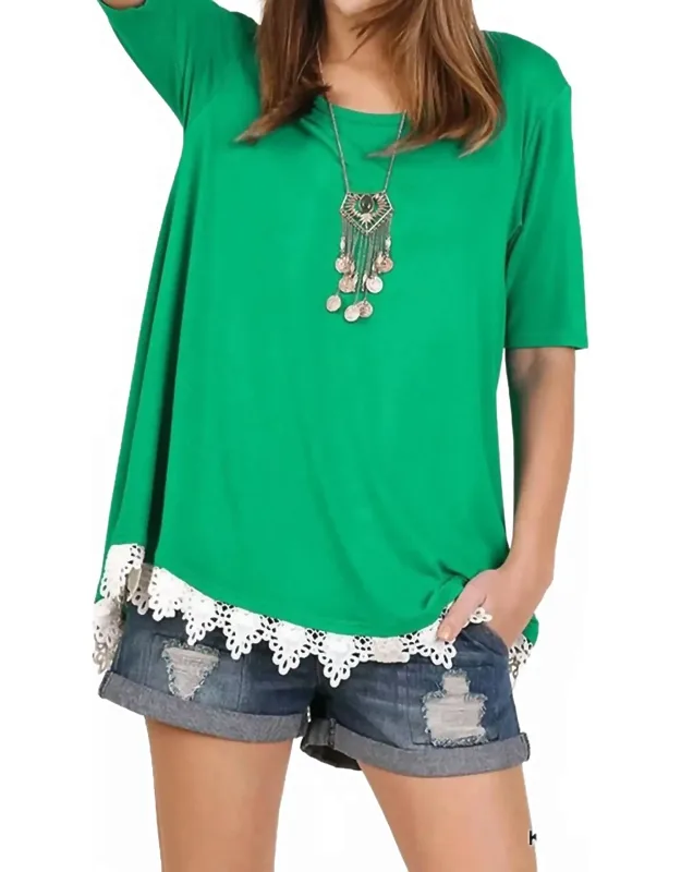 Crochet Trim Lace Up Drawstring Top