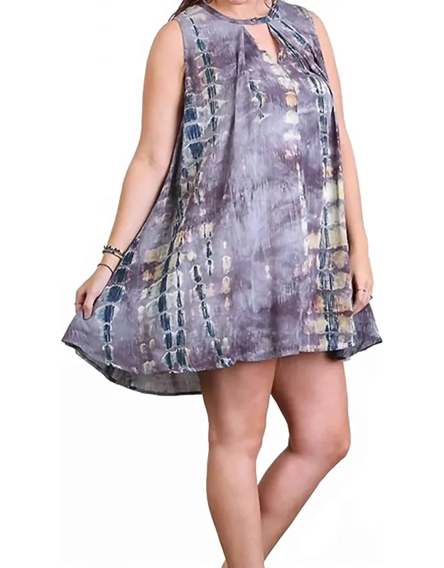 Tie Dye Sleeveless Keyhole Dress