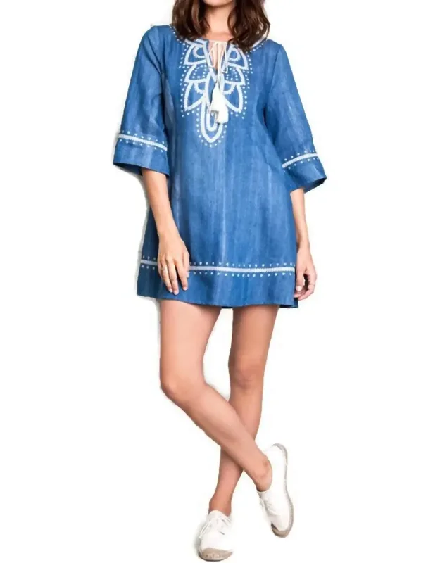 Embroidered Denim Dress