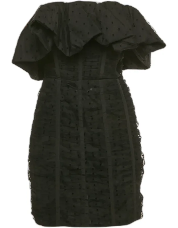 Flocked Tulle Strapless Mini Dress