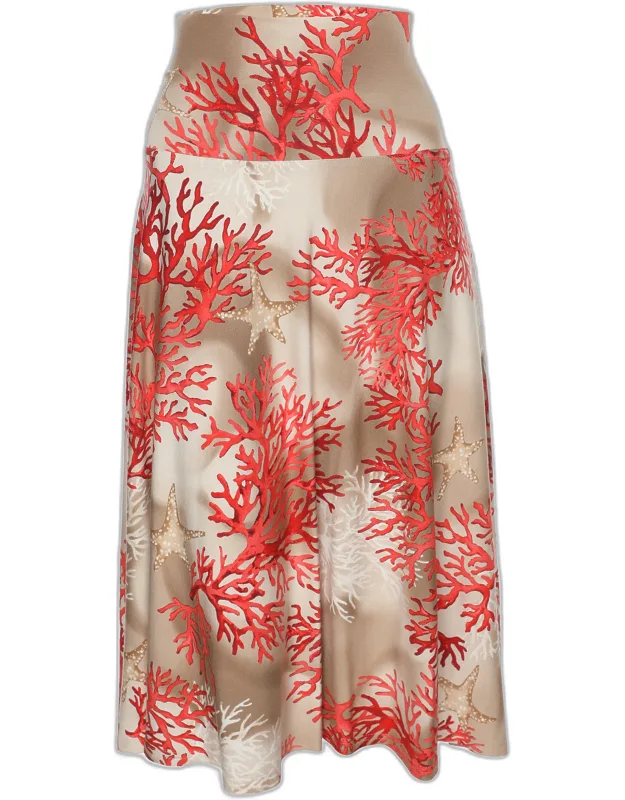Coral Print Jersey Midi Skirt