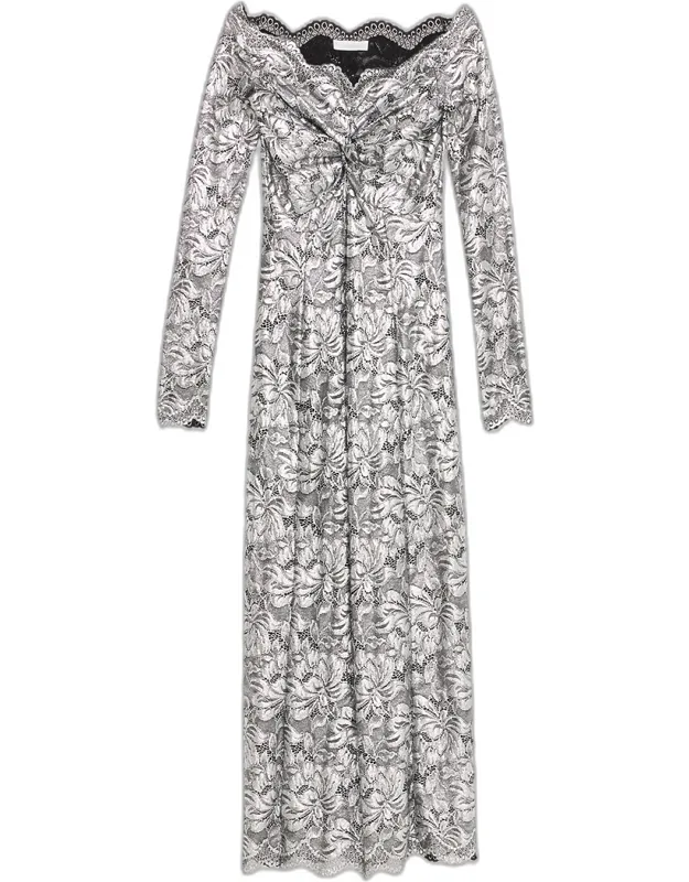 Off-the-shoulder Lace Midi Dress