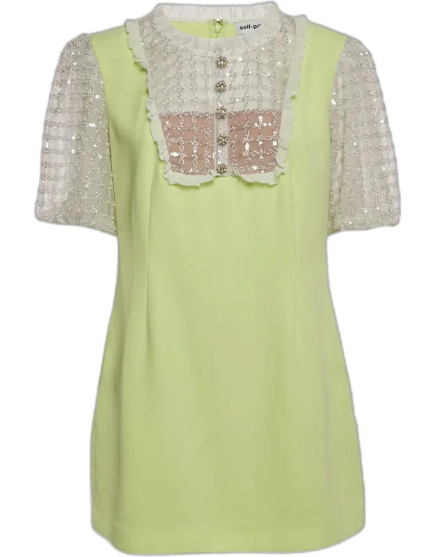 Embellished Tulle Crepe Mini Dress