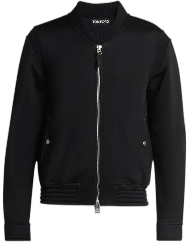 Cotton And Viscose Ribbed Bomber Jacket