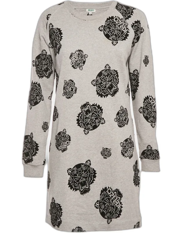 Flocked Triger Print Knit Mini Sweater Dress