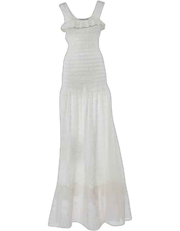 Off-white Lace Sleeveless Smocked Long Dress