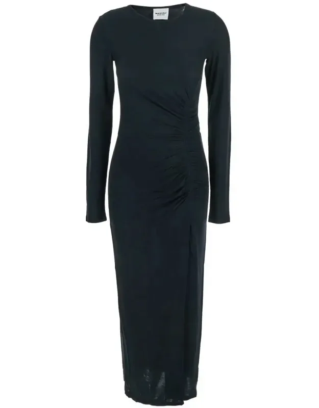 Jelina Midi Dress With Round Neck And Ruched Details In Modal Stretch