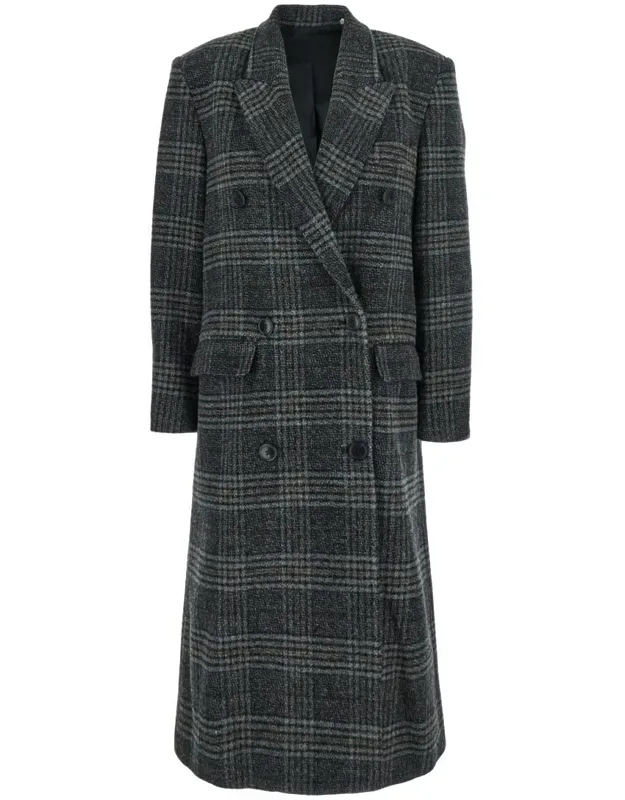Lexana Double-breasted Coat With Peak Revers And All-over Check Motif In Wool
