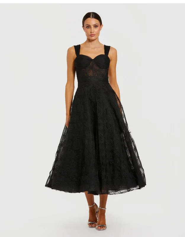 Bustier Sleeveless A-line Tulle Wedding Guest Midi Dress
