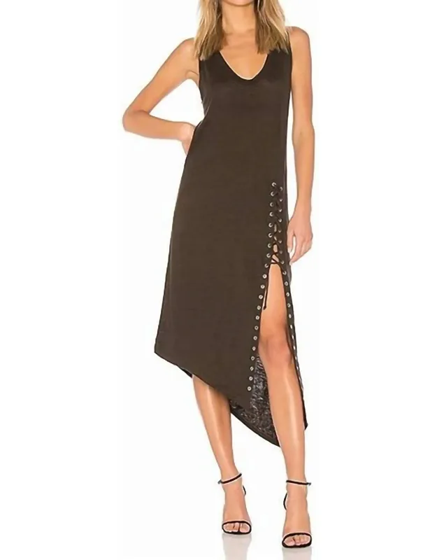 Linen Lace Up Midi Dress