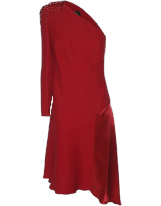Silk Embellished One Off Shoulder Dress
